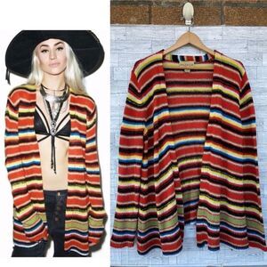 Wildfox Mohair Striped Mexican Blanket Cardigan Small Knit Colorful Small